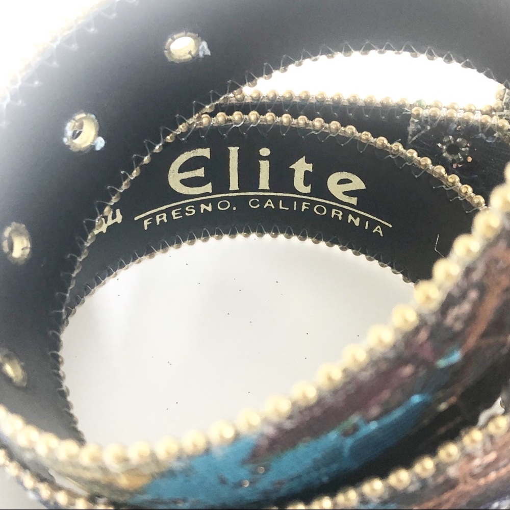 VINTAGE Floral glitter tapestry ELITE Fresno California BELT Unique LARGE EUC - Picture 5 of 8